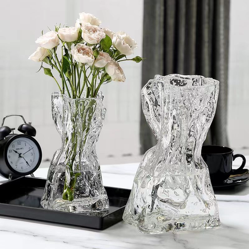 ins网红夜光荧光折纸花瓶创意玻璃透明插花玫瑰鲜花客厅餐桌摆件 - 图1