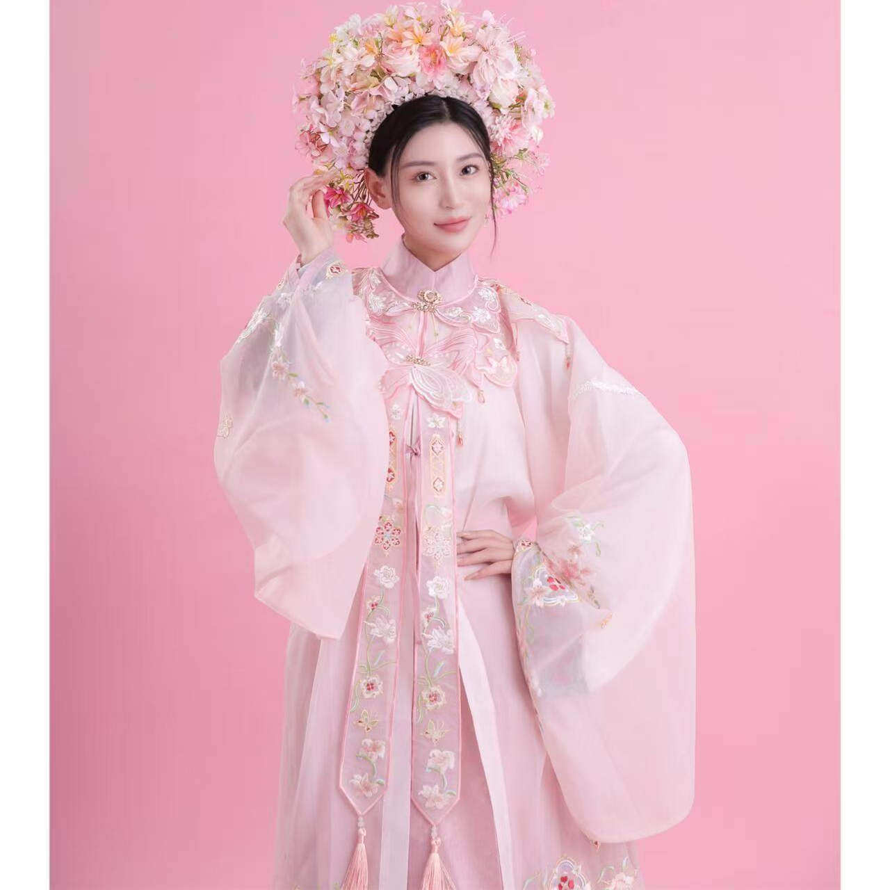 汉服亲子装粉色古风明制古装重工云肩少女感民族风服饰簪花母女装,淘宝优惠券,粉丝福利购,淘宝优惠卷