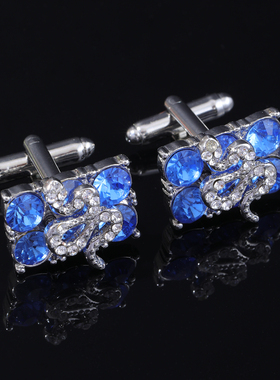 亚马逊新品正方形彩钻锆石袖扣时尚男士衬衫法式袖钉cufflinks