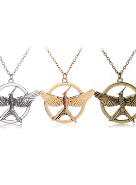 跨境热销欧美饥饿游戏周边鸟型圆环项链钥匙扣游戏周边饰品徽章