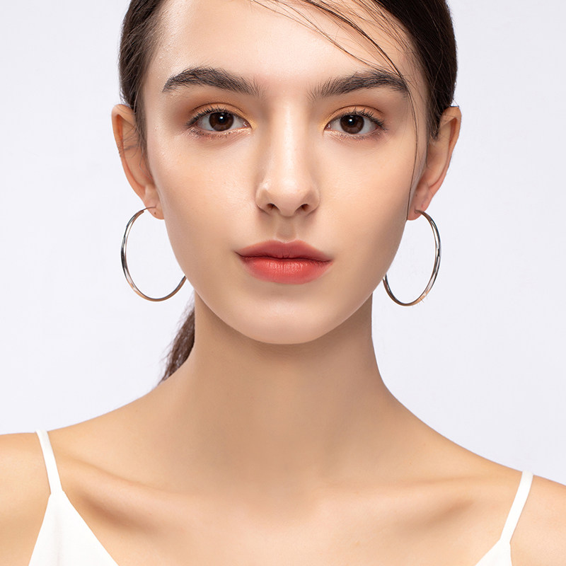 lucky花语纯银大耳圈圈耳环扁圆圈耳管加粗夸张S999纯银,淘宝优惠券,粉丝福利购,淘宝优惠卷