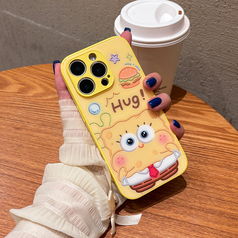呆萌海绵宝宝苹果16promax手机壳磁吸气囊支架iphone15plus高级感14无线充电13玻璃12卡通可爱11适用magsafe - 图3