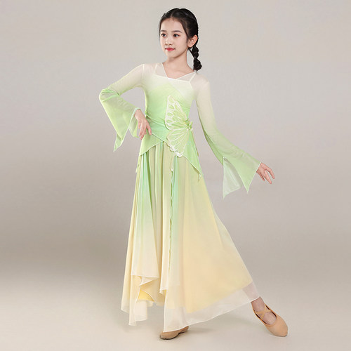 儿童古典舞女童蝴蝶粉绿纱衣中国风仙气练功服扇子舞飘逸演出服女 - 图2