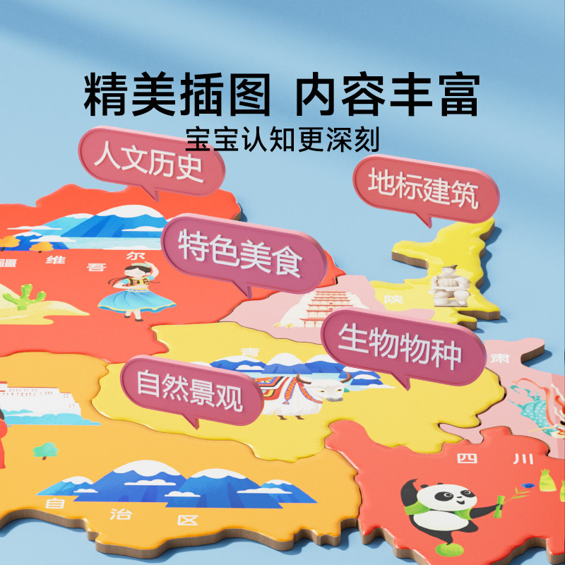 时光学儿童木质磁力中国地图和世界地图拼图新版中华人民共和国省级行政区3到6岁磁性吸铁早教益智玩具地理家用挂图小学生专用