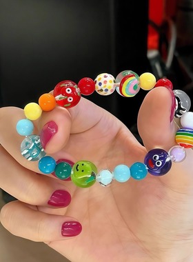 糖果色手绘糖心琉璃手链彩色珠串