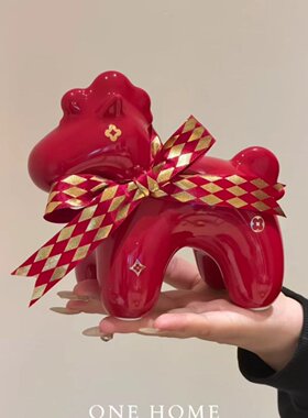 新年红陶瓷小马摆件乔迁伴手礼