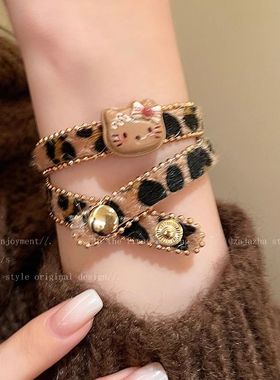 可爱复古豹纹KT猫皮绳项