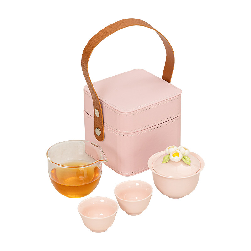 捏花盖碗旅行茶具套装户外便携收纳包女士功夫泡茶陶瓷快客杯个人,淘宝优惠券,粉丝福利购,淘宝优惠卷