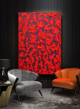 HYX.手绘油画《万紫千红》现代红色肌理画挂画玄关轻奢抽象装饰画