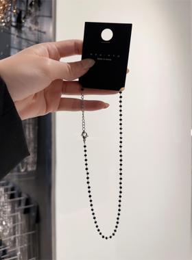 1113韩国东大门代购nyunyu项链小众轻奢黑色串珠锁骨链温柔简约风