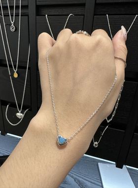 0803韩国东大门代购饰品h925蓝色爱心吊坠925纯银 简约百搭