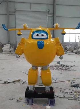 定制卡通雕塑超级小飞侠乐迪玻璃钢雕塑机器人商场动漫人物摆件商