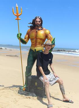 玻璃钢加勒比海盗船长雕塑大型摆件家居软装装饰仿真鲨鱼螃蟹模型