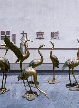仿铜抽象仙鹤摆件户外玻璃钢园林景观动物装饰庭院水池丹顶鹤雕塑