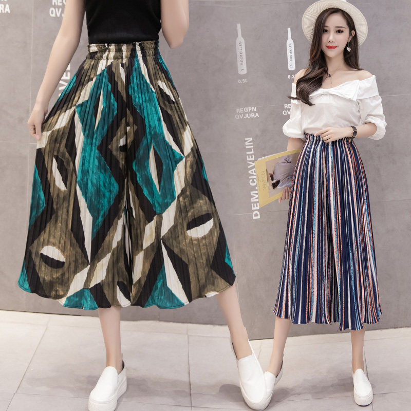 七分夏季宽松雪纺百褶坠感阔腿裤 和依权休闲裤