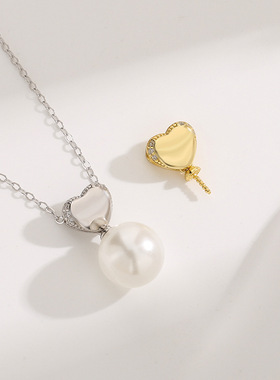 日系coss kokos925银爱心珍珠吊坠女百搭甜美清新心形项链七夕