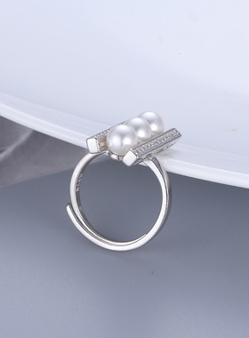 日系coss koko新款s925银平衡木珍珠戒指时尚可调节指环