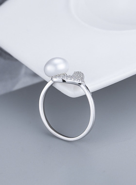 日系coss koko新款s925银淡水珍珠戒指女时尚微镶锆石鱼尾指环