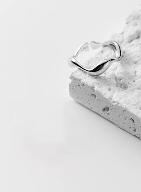 日系coss koko波浪戒指女s925银简约时尚精致轻奢百搭指环开口