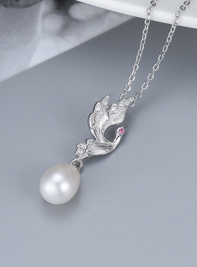 日系coss koko欧美ins凤凰珍珠项链s925银复古个性女款毛衣链diy