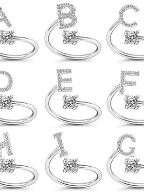 日系coss kokos925银26个英文字母戒指女轻奢精致设计尾戒时尚