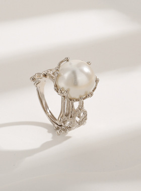 日系coss kokos925银不规则熔岩肌理戒指女ins风高级感珍珠指环