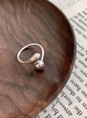日系coss kokos925银水滴戒指女小众设计感个性简约时尚圆球开口