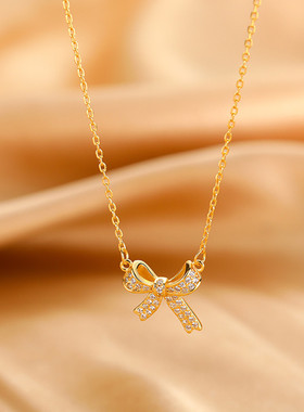 日系coss koko蝴蝶结项链轻奢小众设计感s925银仙气锁骨链年新款