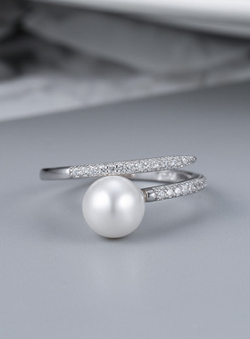 日系coss kokos925银珍珠戒指可调节时尚简约轻奢指环diy空托