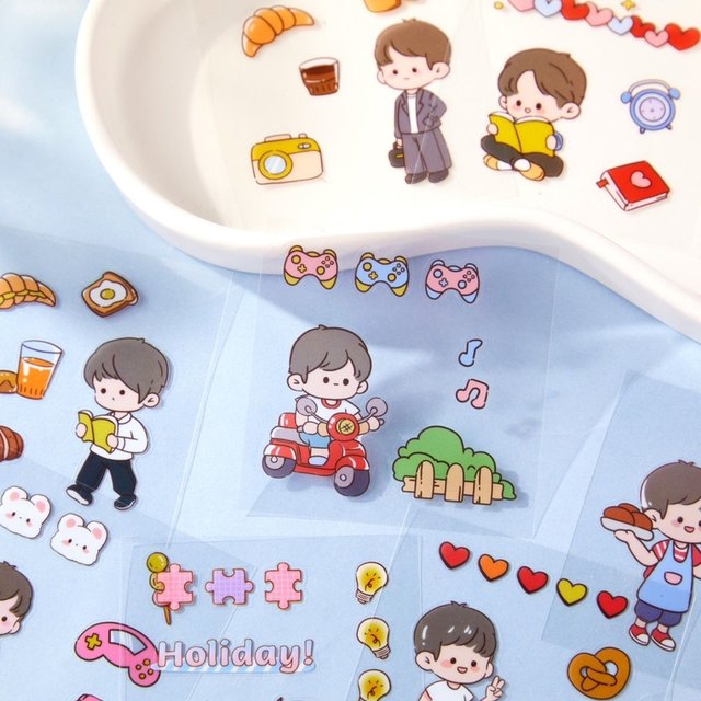 100 pieces of sunshine boy notebook sticker set cute cartoon notebook material decorative small pattern PET waterproof