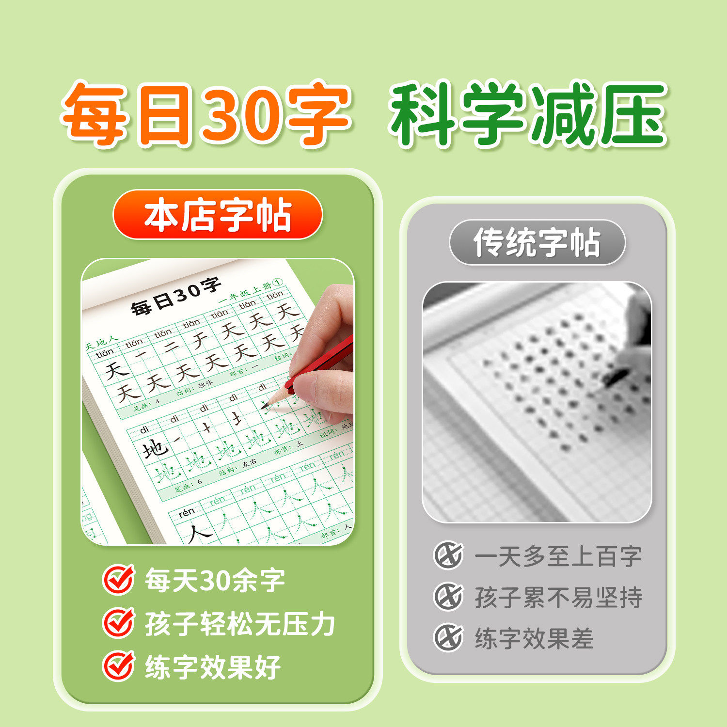 一年级减压同步字帖每日30字小学生点阵笔画笔顺控笔训练字帖二三年级上下册练字帖每日一练人教版语文描红专用练字本硬笔书法楷书