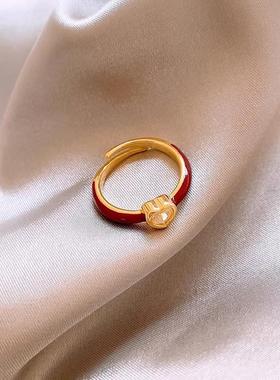 百搭高级感红色爱心戒指小众