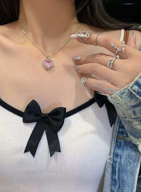 冰花粉色心形韩国日本原宿锁骨链