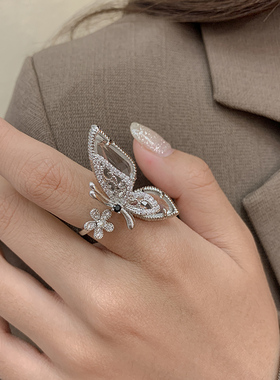 轻奢蝴蝶花朵冷淡风小众设计戒指