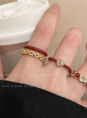 法式复古显白安克拉红色爱心戒指