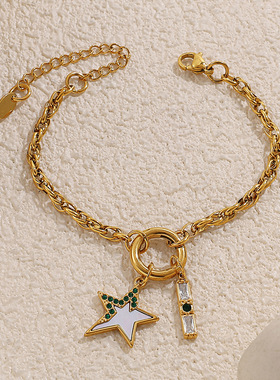 熹薇森林新款欧美甜酷ins风DIY陶瓷滴油吊坠手链不锈钢镀18K金