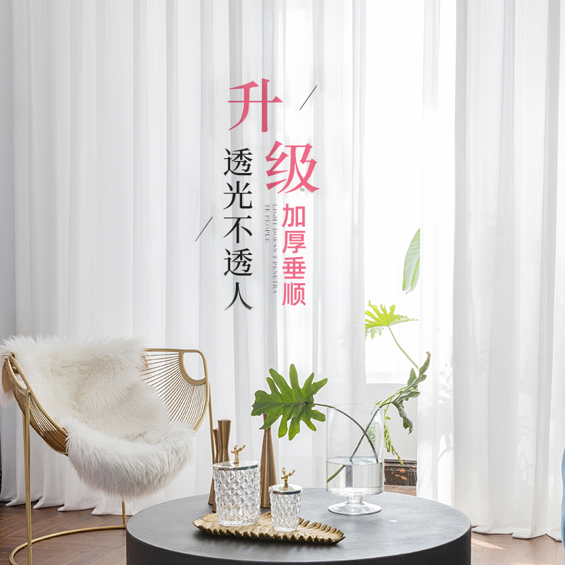 客厅纱帘白色加厚窗帘窗纱透光不透人白纱卧室阳台纱遮光飘窗简约 - 图0