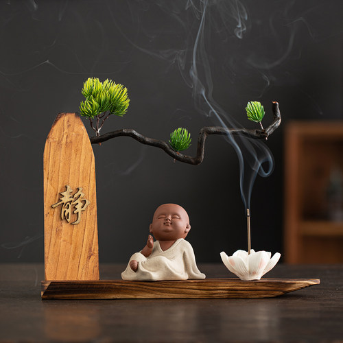 创意精品紫砂小和尚茶玩茶宠摆件陶瓷禅意小沙弥人物玄关家居饰品 - 图1