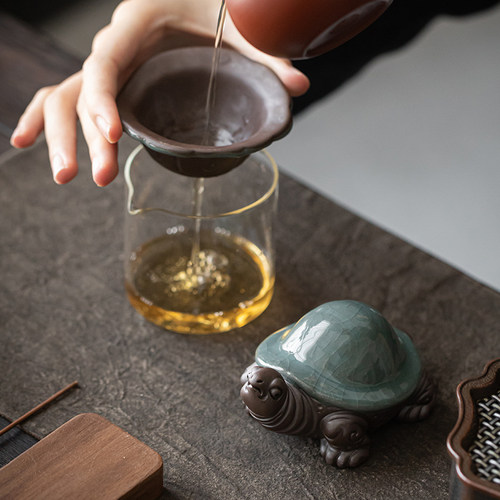 创意陶瓷紫砂乌龟茶漏家用茶叶过滤器全瓷茶滤茶宠摆件茶具茶配件 - 图1