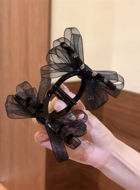 法式优雅网纱黑色蝴蝶结中号抓夹