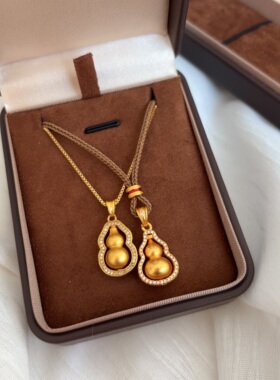 新中式古法仿真沙金镶钻葫芦福禄吊坠项链韦雪同款2025新款毛衣链