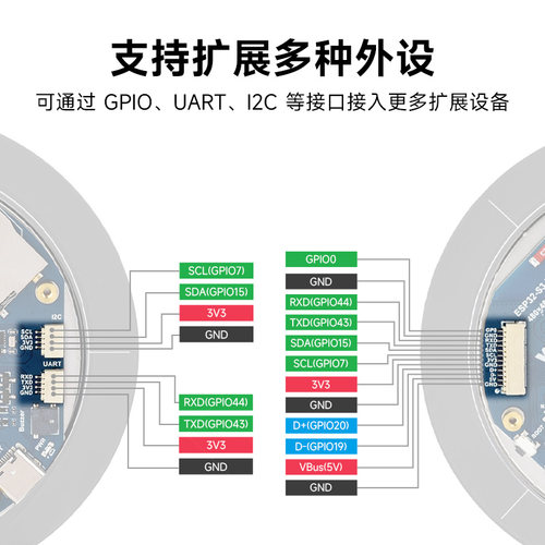 微雪 ESP32-S3开发板 2.8寸触摸圆形屏LCD 支持Arduino wifi蓝牙 - 图1