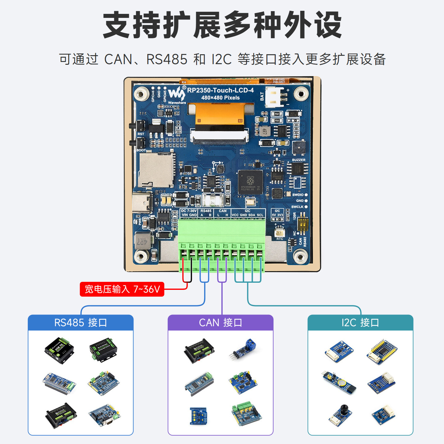 微雪 树莓派pico RP2350开发板 4寸IPS电容触摸屏 LVGL GUI开发板 - 图1
