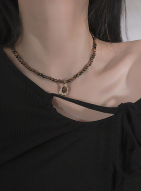 十里间虎眼石小众项链锁骨链