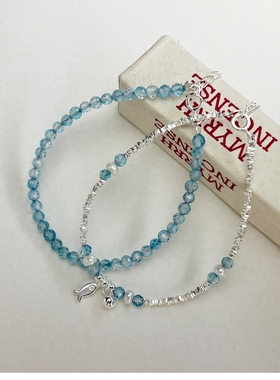 十里间【蓝海｜纯银】甜美小清新s925银碎银子小鱼手链叠戴手串