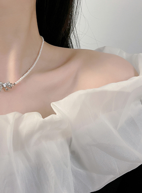 十里间少女甜美蝴蝶结珍珠项链