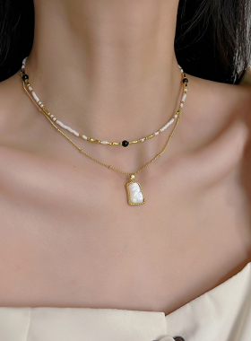 十里间叠戴串珠贝母淡水珍珠项链