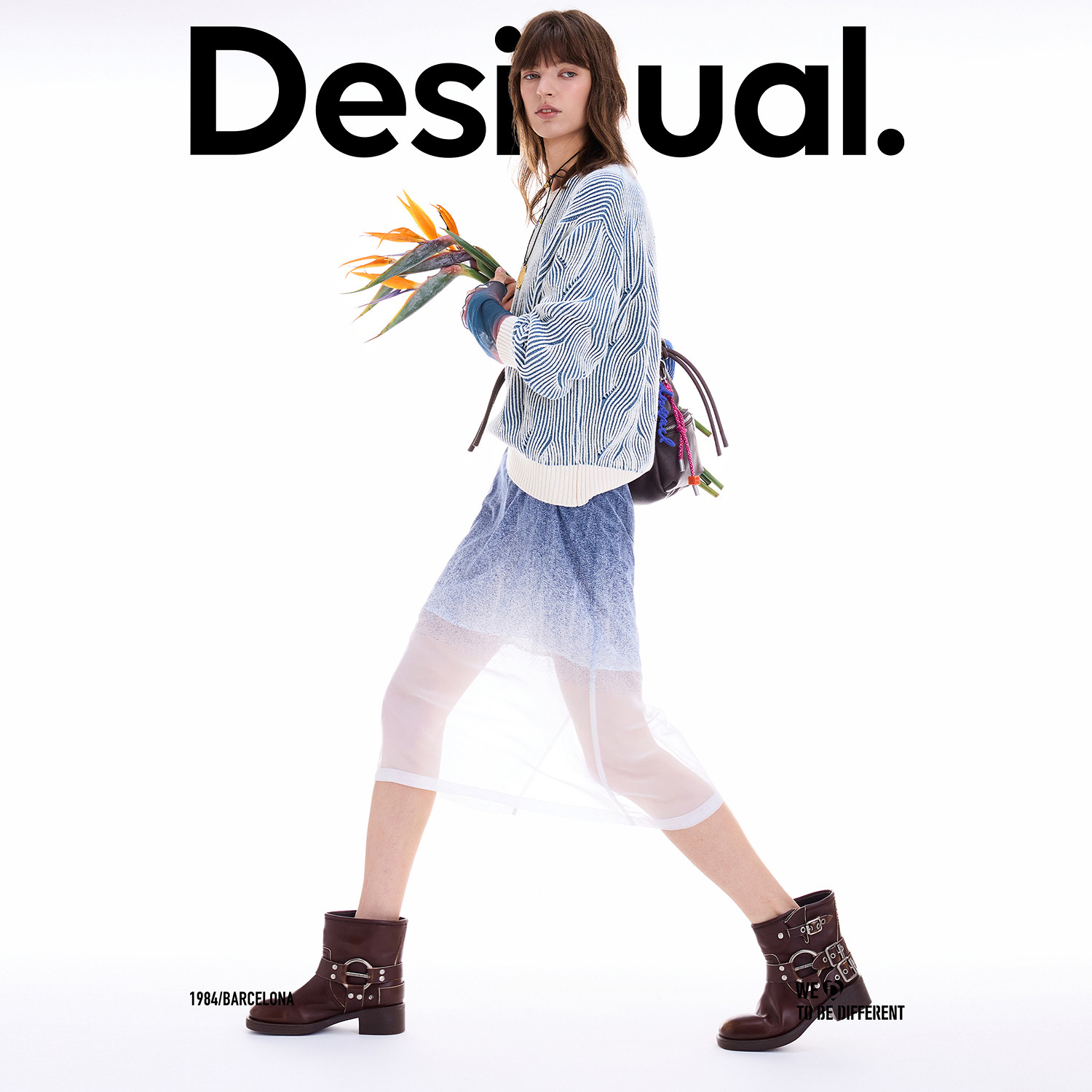 Desigual【博主同款】25秋冬新品双色绞花圆领落肩宽松女式针织衫