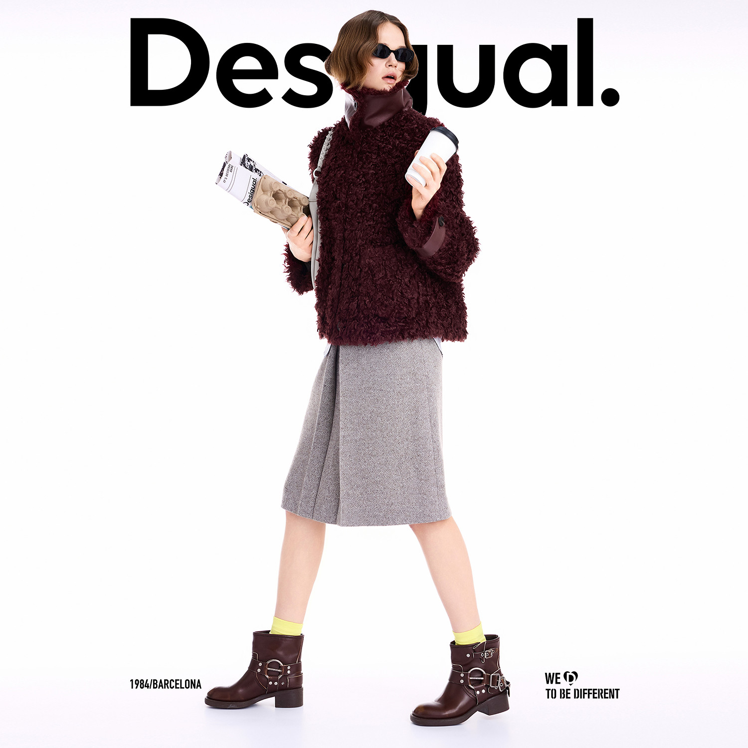 Desigual25秋冬新品安可拉红贴袋设计印花里布翻领长袖女士外套