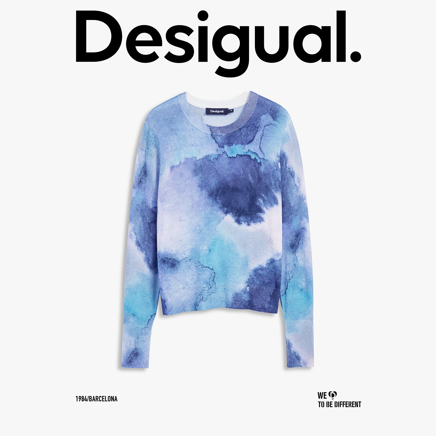 Desi25 new autumn and winter blue and purple gradient sfumato printed round neck long-sleeved women's sweater
